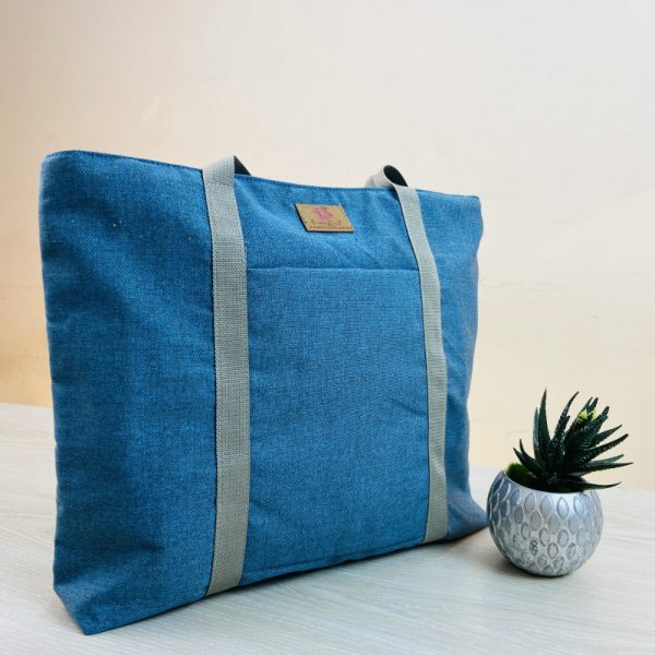 Blue With Green Strap Canvas Shoulder Bag - Image 3