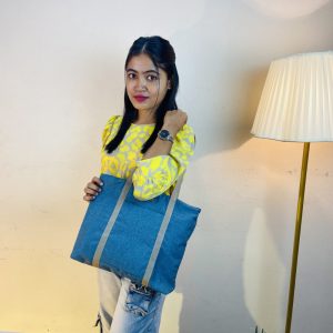 Blue With Green Strap Canvas Shoulder Bag
