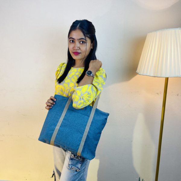 Blue With Green Strap Canvas Shoulder Bag