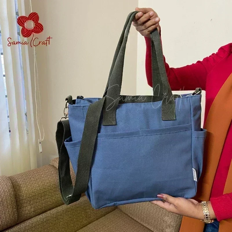 Blue Color Large Shoulder Bag With Long Strap