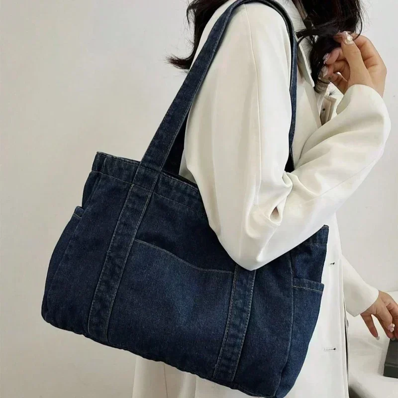 Casual Dark Wash Shoulder Tote Bag