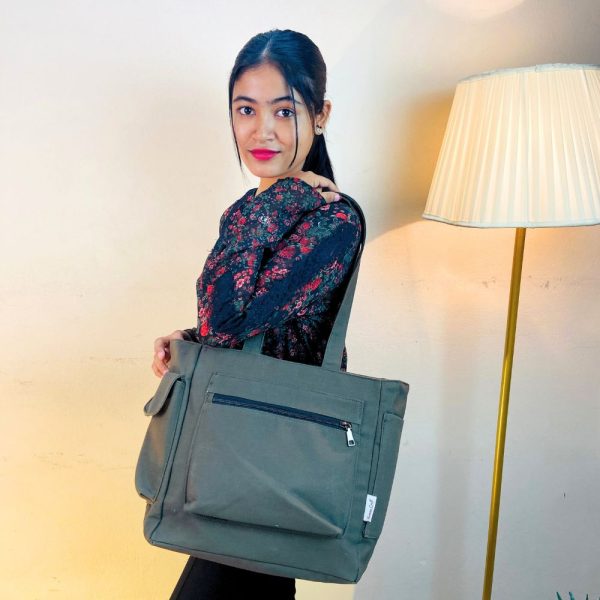 Large Shoulder Bag Deep Olive Color - Image 2